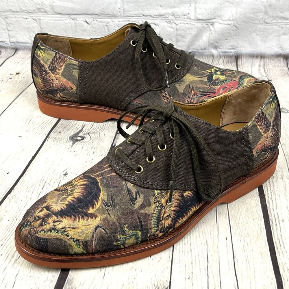 Ralph Lauren ORVAL Oxford Saddle Shoes Men’s 11D Dragons Hawk Canvas Leather